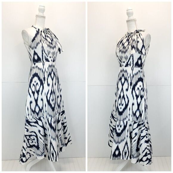 Rebecca Taylor Inidigo Ikat Linen Dress in Snow Combo - Picture 5 of 13